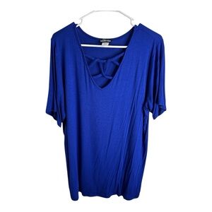 HEIMISH USA Women’s Royal Blue Stretchy Blouse with V-Neck Tie Front Size XL